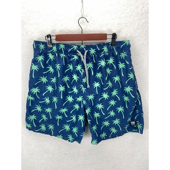 Tom & Teddy Swim Trunks Men’s Size XL Blue Palm Tree Print Beach Shorts - Picture 1 of 7